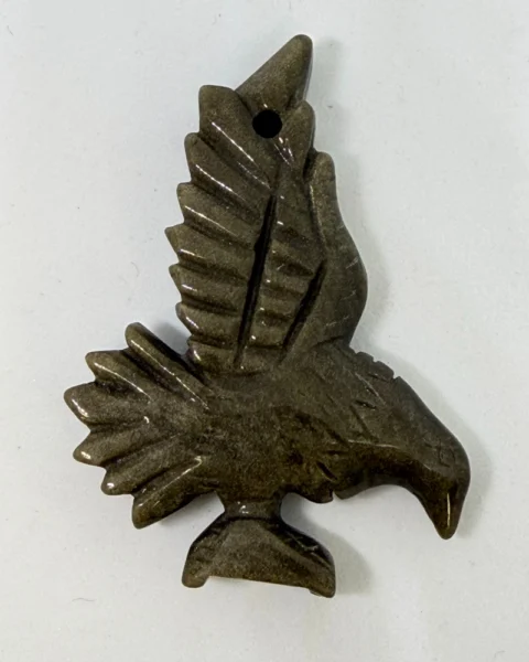 Golden Obsidian Carved Eagle with 5mm Drill Hole Approx 6.5cm x 4.5cm