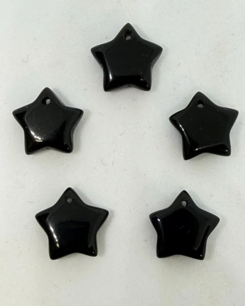 Black Obsidian Star Top Drilled Beads Approx 15mm 5pc pack