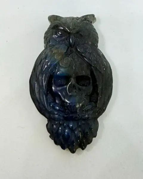Labradorite Carved Owl Skull Approx 5cm