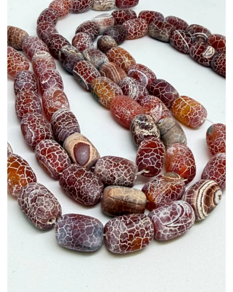 Mottled Red (dyed) Agate Matt Drum Beads Approx 10 x 14mm 38cm Strand