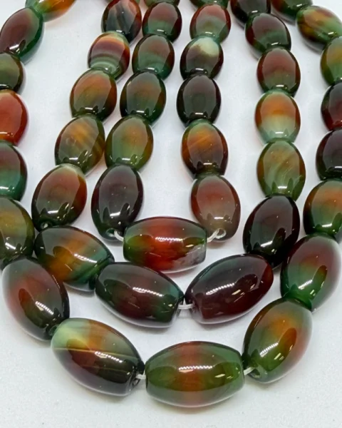 Mixed Green & Coffee ( dyed) Agate Smooth Rice Beads Approx 10 x 15mm 38cm Strand