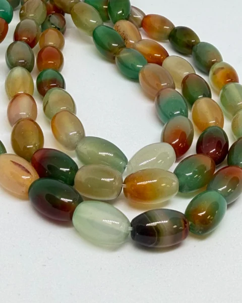 Mixed Green ( dyed) Agate Smooth Rice Beads Approx 8 x 12mm 38cm Strand