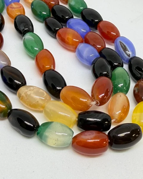 Multi Colour (dyed) Agate Smooth Rice Beads Approx 8 x 12mm 38cm Strand