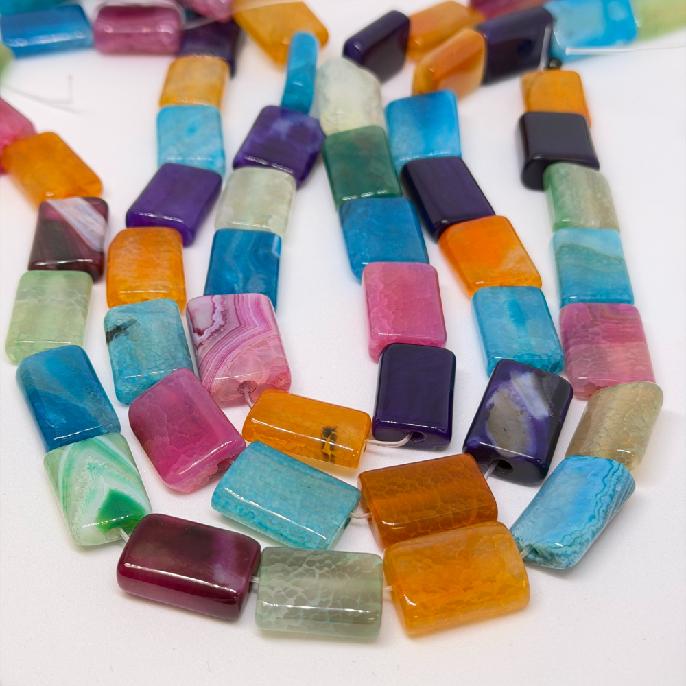 Multi Colour (dyed) Cracked Agate Flat Rectangle Beads Approx 15 x20mm 38cm Strand - Image 4
