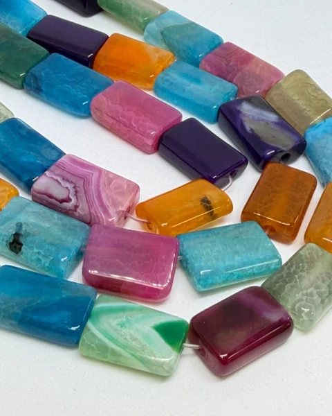 Multi Colour (dyed) Cracked Agate Flat Rectangle Beads Approx 15 x20mm 38cm Strand