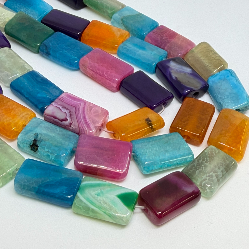 Multi Colour (dyed) Cracked Agate Flat Rectangle Beads Approx 15 x20mm 38cm Strand