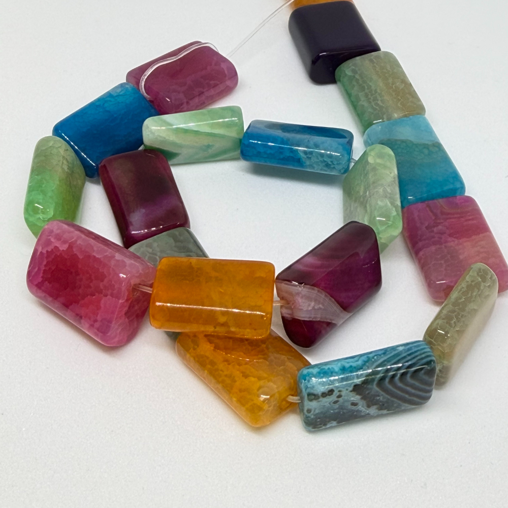 Multi Colour (dyed) Cracked Agate Flat Rectangle Beads Approx 15 x20mm 38cm Strand - Image 2