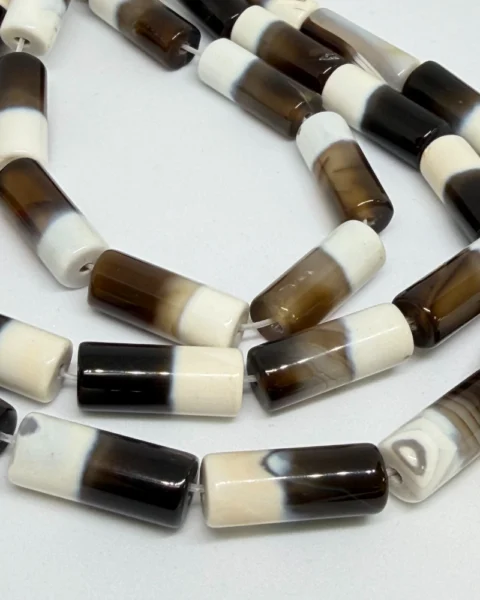 Striped (dyed) Agate Cylinder Beads  Approx 8 x 20mm 38cm Strand