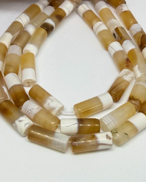 Light Striped (dyed) Agate Cylinder Beads Approx 8 x 20mm 38cm Strand