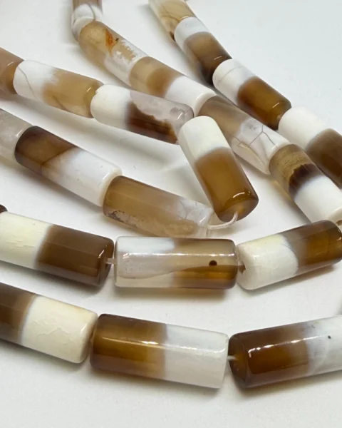 Nautral  Striped (dyed) Agate Cylinder Beads Approx 8 x 20mm 38cm Strand