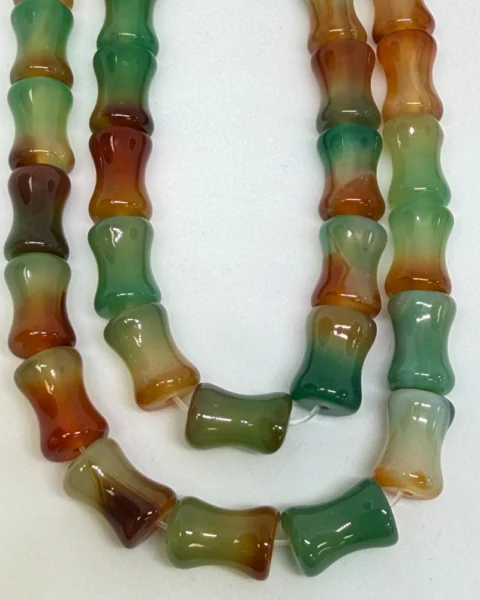 Multi Green (dyed) Stripe Agate Bamboo Beads Approx 8 x12mm 38cm Strand
