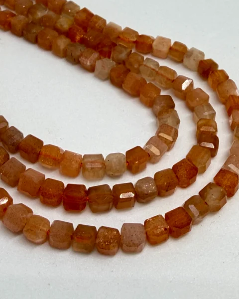 Peach Moonstone Faceted Cube Beads Approx 3 x 3mm 38cm Strand