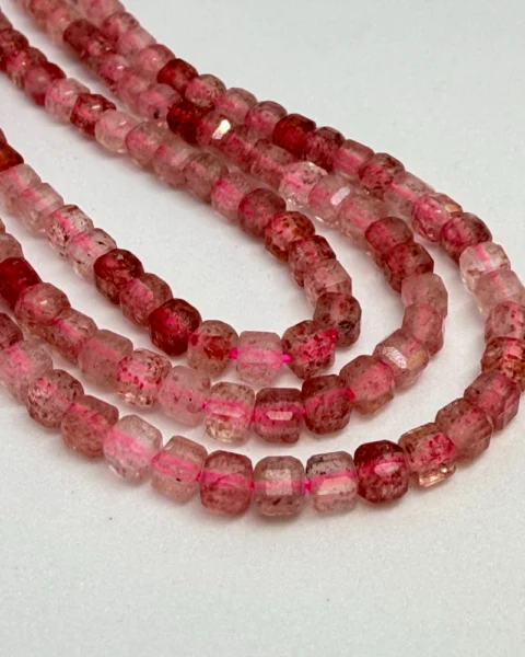 Strawberry Quartz Faceted Cube Beads Approx 3 x 3mm 38cm Strand