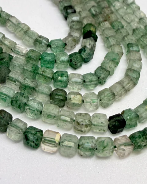 Green Strawberry Quartz Faceted Cube Beads Approx 3 x 3mm 38cm Strand