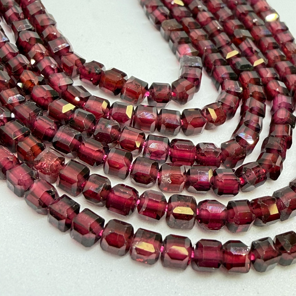 Red Garnet Faceted Cube Beads Approx 3 x 3mm 38cm Strand