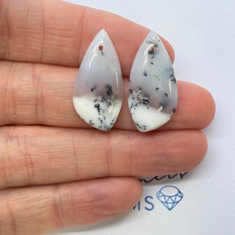 Dendritic Agate Mixed Shape Cabochons Approx 15 -25mm Drilled Pair - Image 5