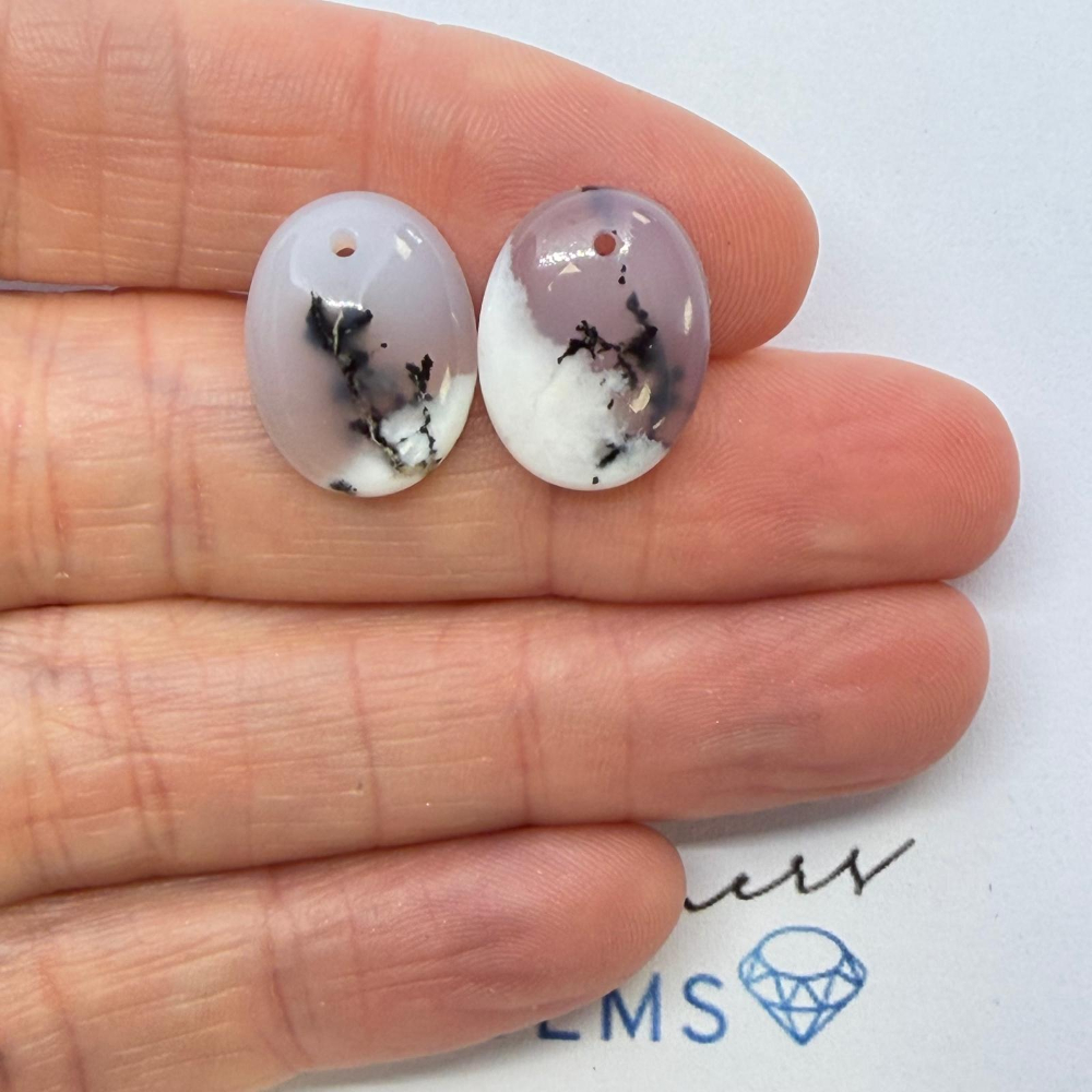 Dendritic Agate Mixed Shape Cabochons Approx 15 -25mm Drilled Pair - Image 3