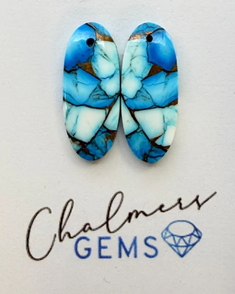 Mohave Ice Blue (dyed & reconstructed) Mixed Shape Cabochons Approx 10 -25mm Drilled Pair