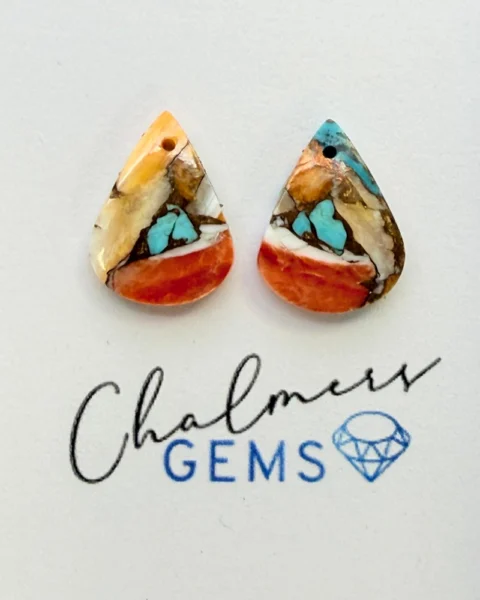 Spiny Oyster Mohave (reconstructed) Mixed Shape Cabochons Approx 15 -25mm Drilled Pair