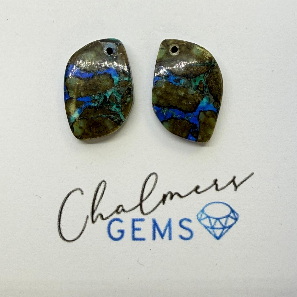 Neon Azurite Mixed Shape Cabochons Approx 15-25mm Drilled Pair - Image 3
