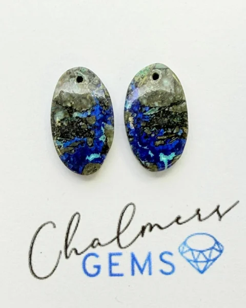 Neon Azurite Mixed Shape Cabochons Approx 15-25mm Drilled Pair