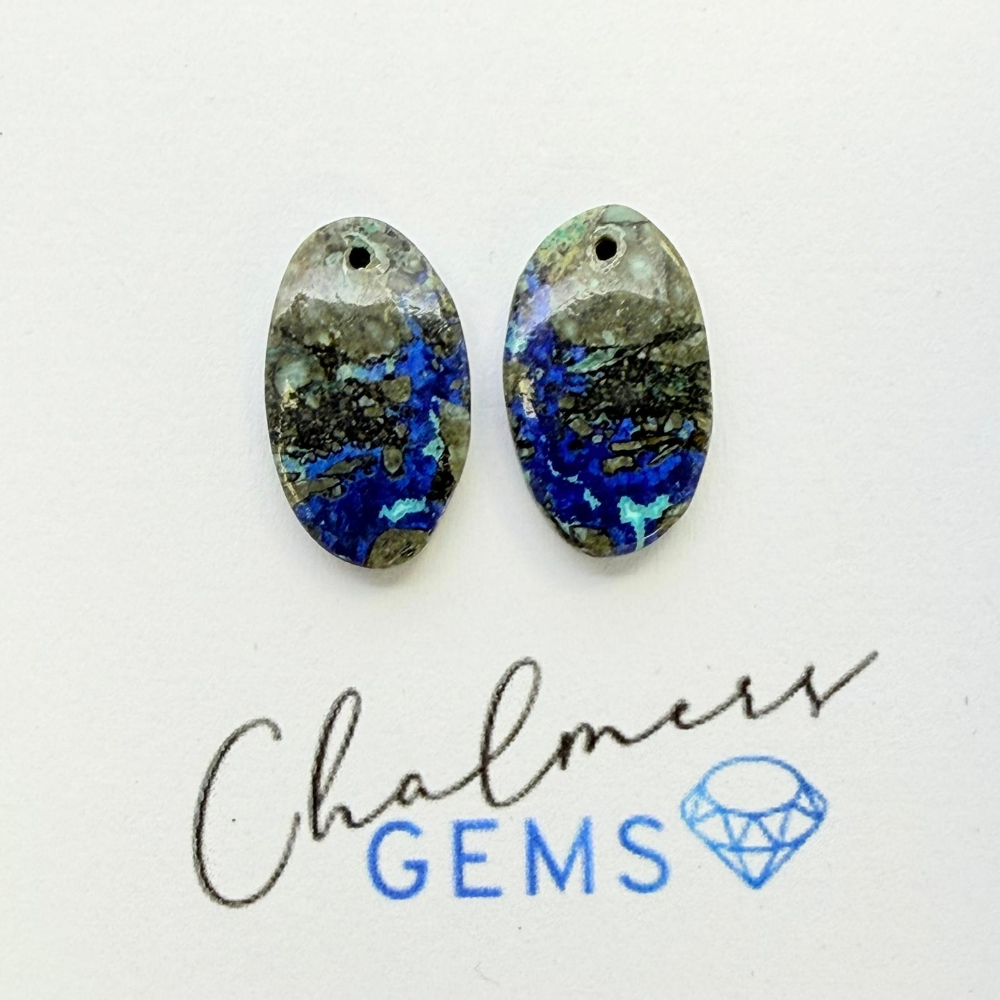 Neon Azurite Mixed Shape Cabochons Approx 15-25mm Drilled Pair