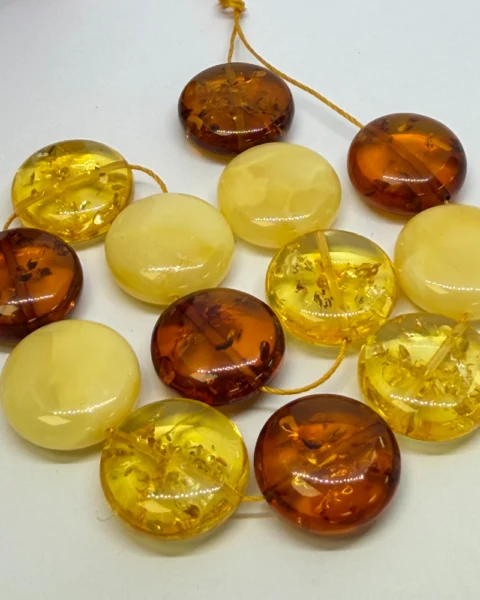 Mixed Amber Disc Beads Approx 15mm 13pcs