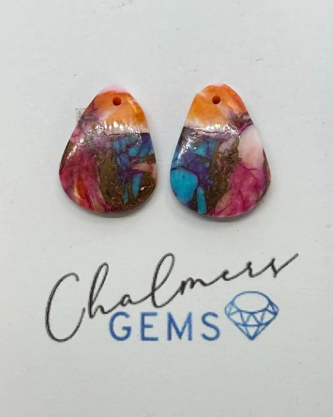 Mohave Multi Colour (constructed & dyed) Mixed Shape Cabochons Approx 15 -25mm Drilled Pair