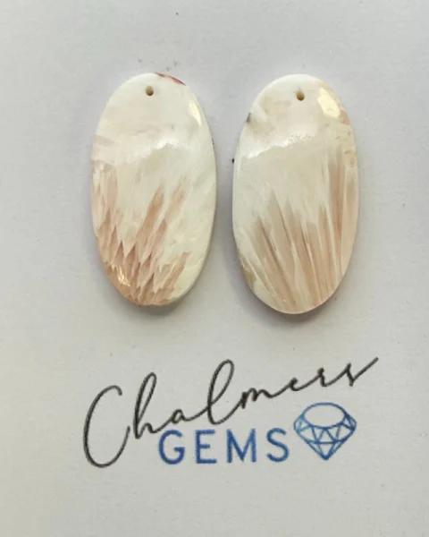 Peach Scolecite Mixed Shape Cabochons Approx 15 -25mm Drilled Pair