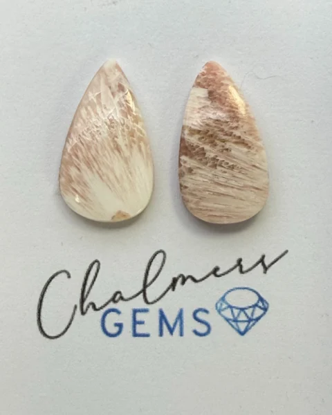 Peach Scolecite Mixed Shape Cabochons Approx 15 -25mm Pair