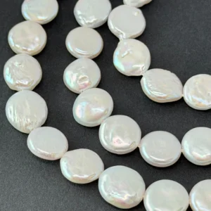 Fresh Water Cultured Metallic White Pearl Discs Approx 8 - 10mm 32cm String