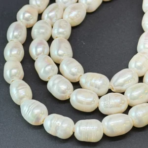 Fresh Water Cultured Cream Pearl Ringed Rice Approx 9 - 10mm 32cm String