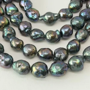 Fresh Water Cultured Peacock (dyed) Pearl Wrinkly Near Rounds  Approx 9 - 10mm 32cm String