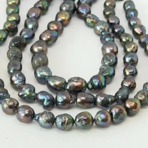 Fresh Water Cultured Peacock (dyed) Pearl Wrinkly Near Rounds Approx 8 - 9mm 32cm String