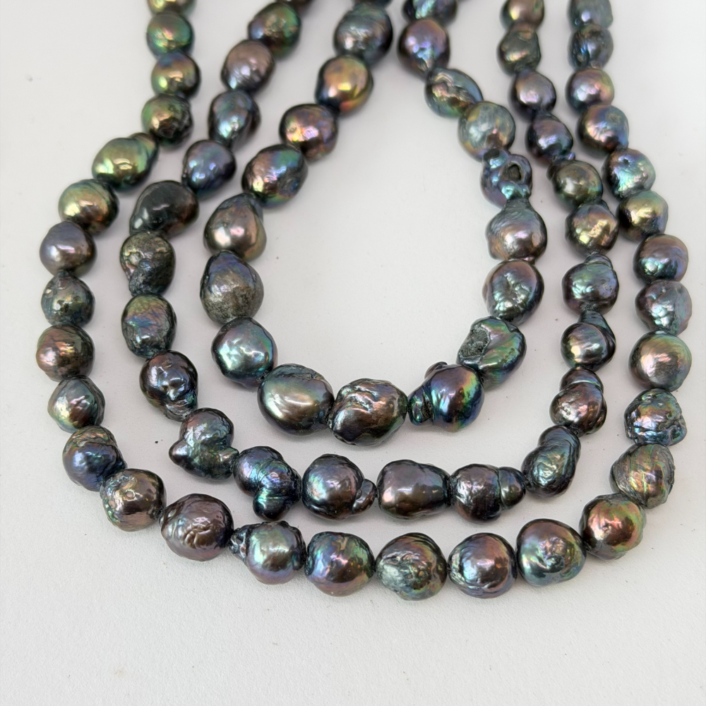 Fresh Water Cultured Peacock (dyed) Pearl Wrinkly Near Rounds Approx 8 - 9mm 32cm String - Image 2