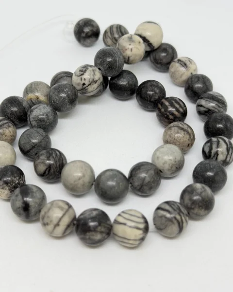 Black Vein Jasper Smooth Round Beads Approx 10mm 38cm Strand
