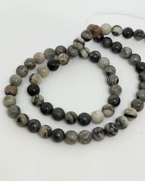 Black Vein Jasper Smooth Round Beads Approx 8mm 38cm Strand